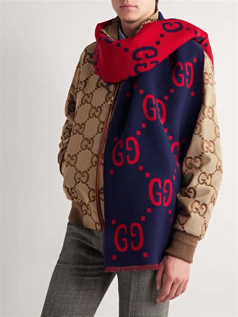 gucci wool and silk logo scarf